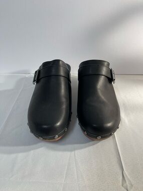 MIA Black Leather Clog Mules with Buckle